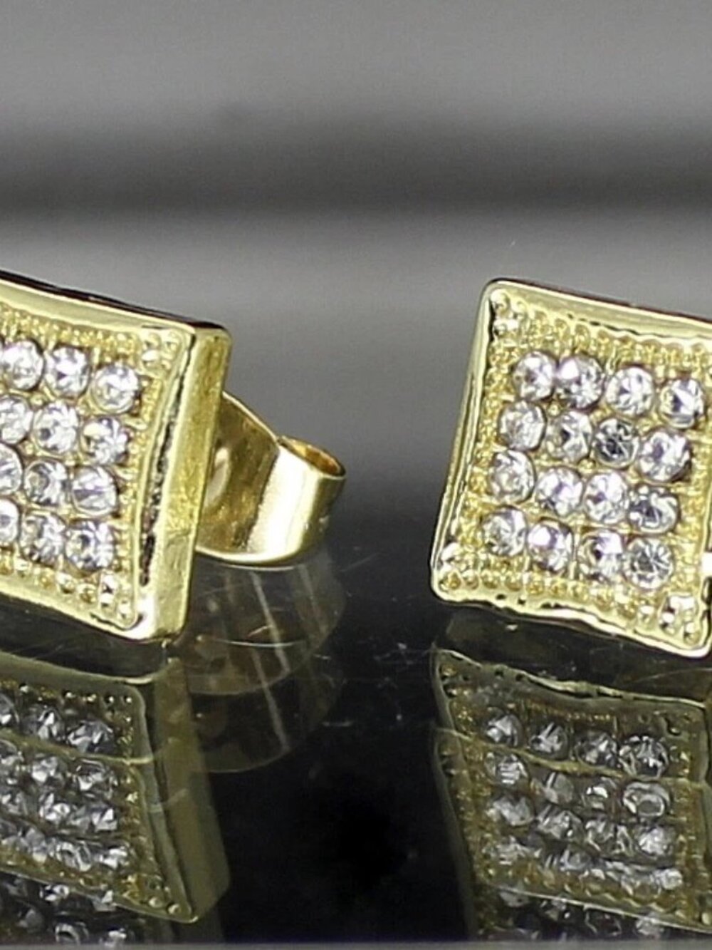 Gold Plated Square CZ Stud Earrings – 10mm Pair